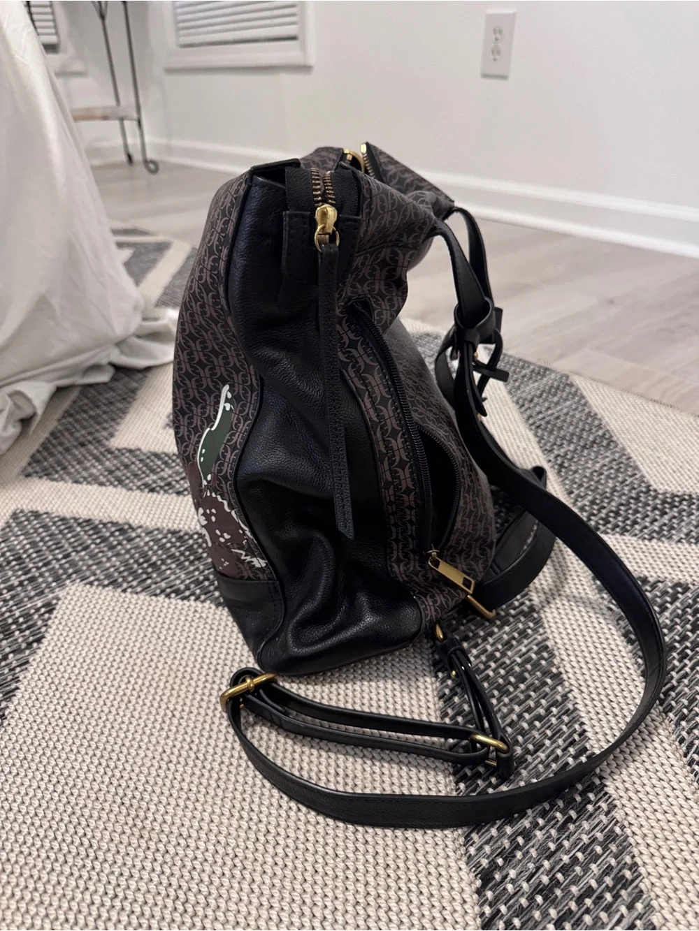 Fossil Brown Monogram Backpack with Floral Prints